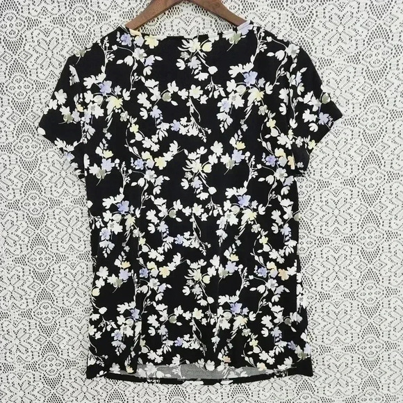 White House Black Market Floral Print Short Sleeve Crewneck Cutout Blouse M - Picture 2 of 7